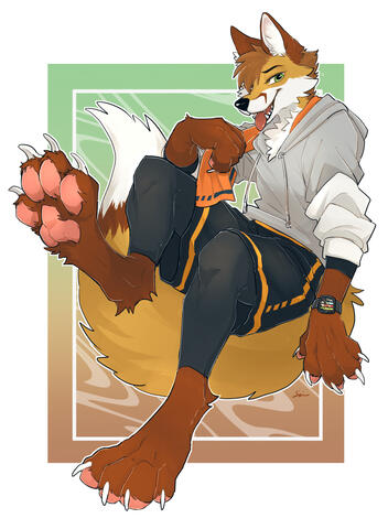Strafy by Sensui Strafy in running sports attire showing off his paws and beans